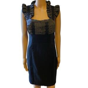 Y2K Grass Collection Milkmaid Dress SzS/5 Bodycon Ruffle Lace Black Zip Side New